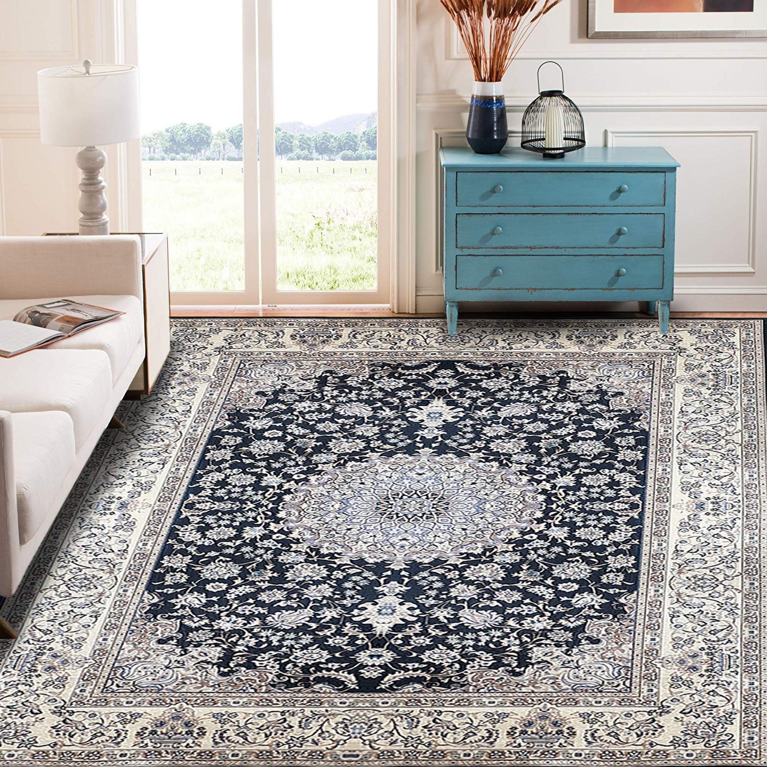 Status Contract Premium Ice Silk Velvet Touch Persian, Kashmiri, Vintage, Runner Rug with Anti Slip Backing for Floor Carpet for Home Living Room, Hall, Office, Kids Room (4 x 6 Ft.)