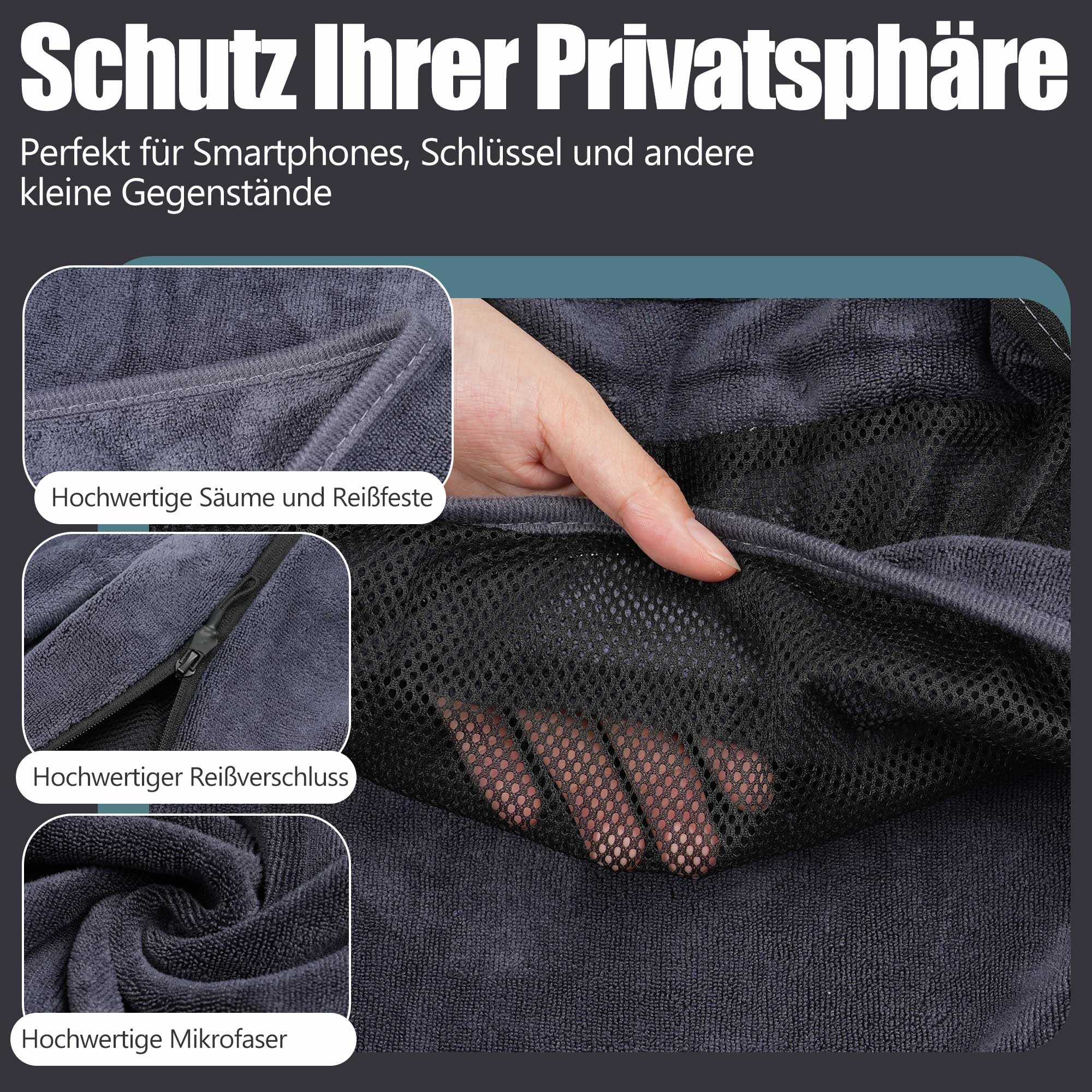 Serviette Microfibre Starvortex 120x50 Cm – Ultra-absorbante, Séchage Rapide, Avec Poche Zippée Et Fente Anti-glisse