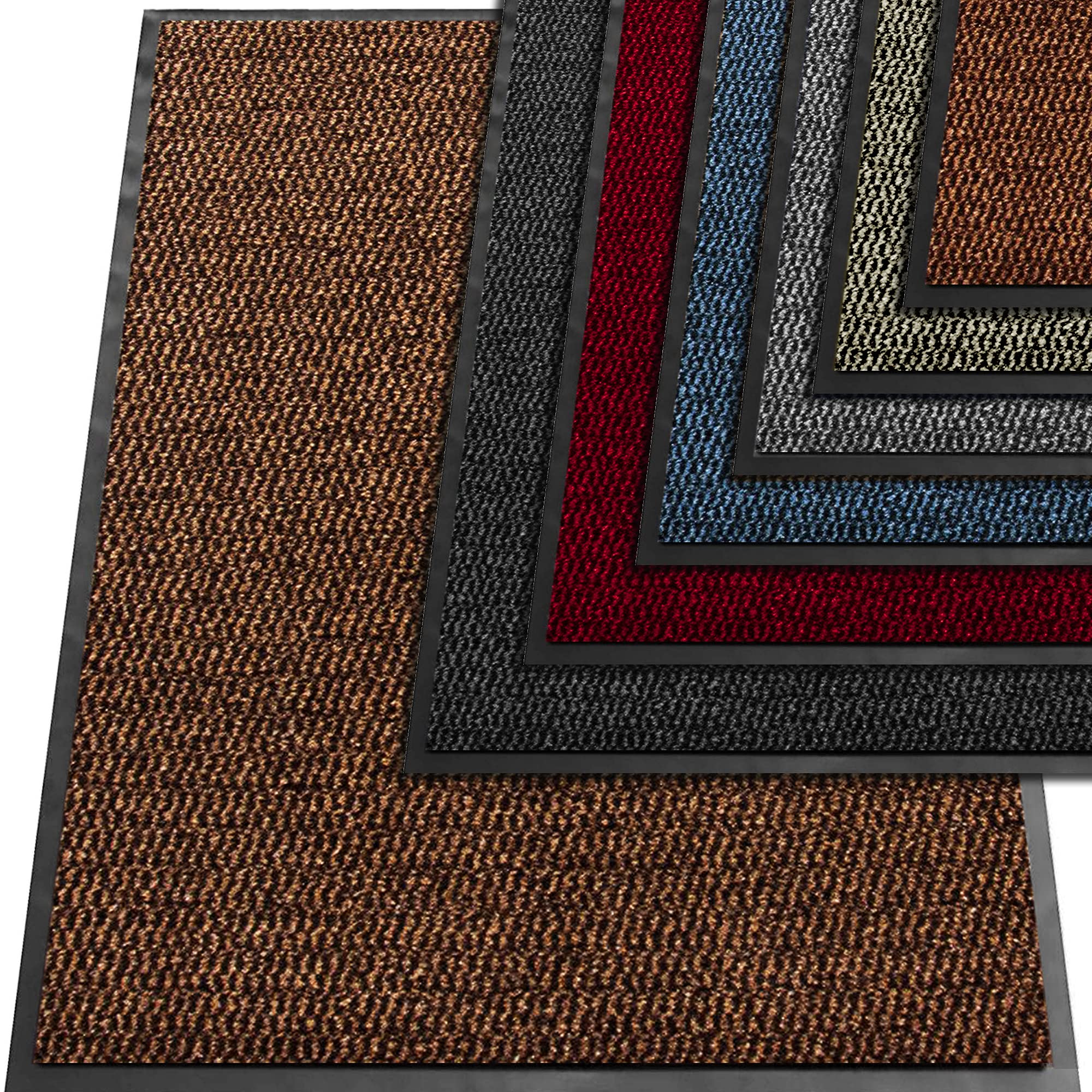 TrendMakers Brown/Black Durable Rubber Door Mat, Front Waterproof Floor mat, Low Profile, Heavy Duty Welcome Doormat Indoor/Outdoor, Rug Mats Entrance, Kitchen, Non Slip Runners (80cm x 120cm)