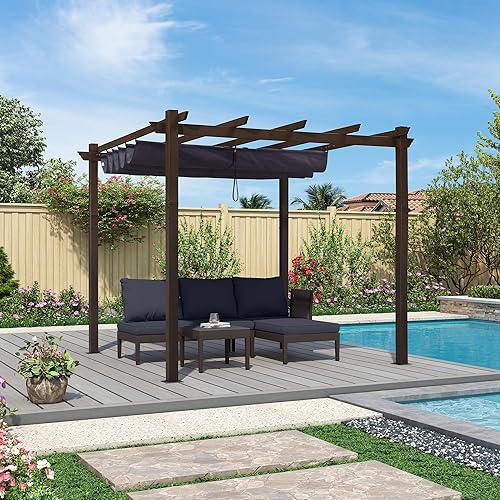 Miniatura 122 de PURPLE LEAF Pérgola de metal retráctil de 10 x 12 pies con toldo y cubierta de sombra para jardín, patio, terraza de playa, cenador, color blanco