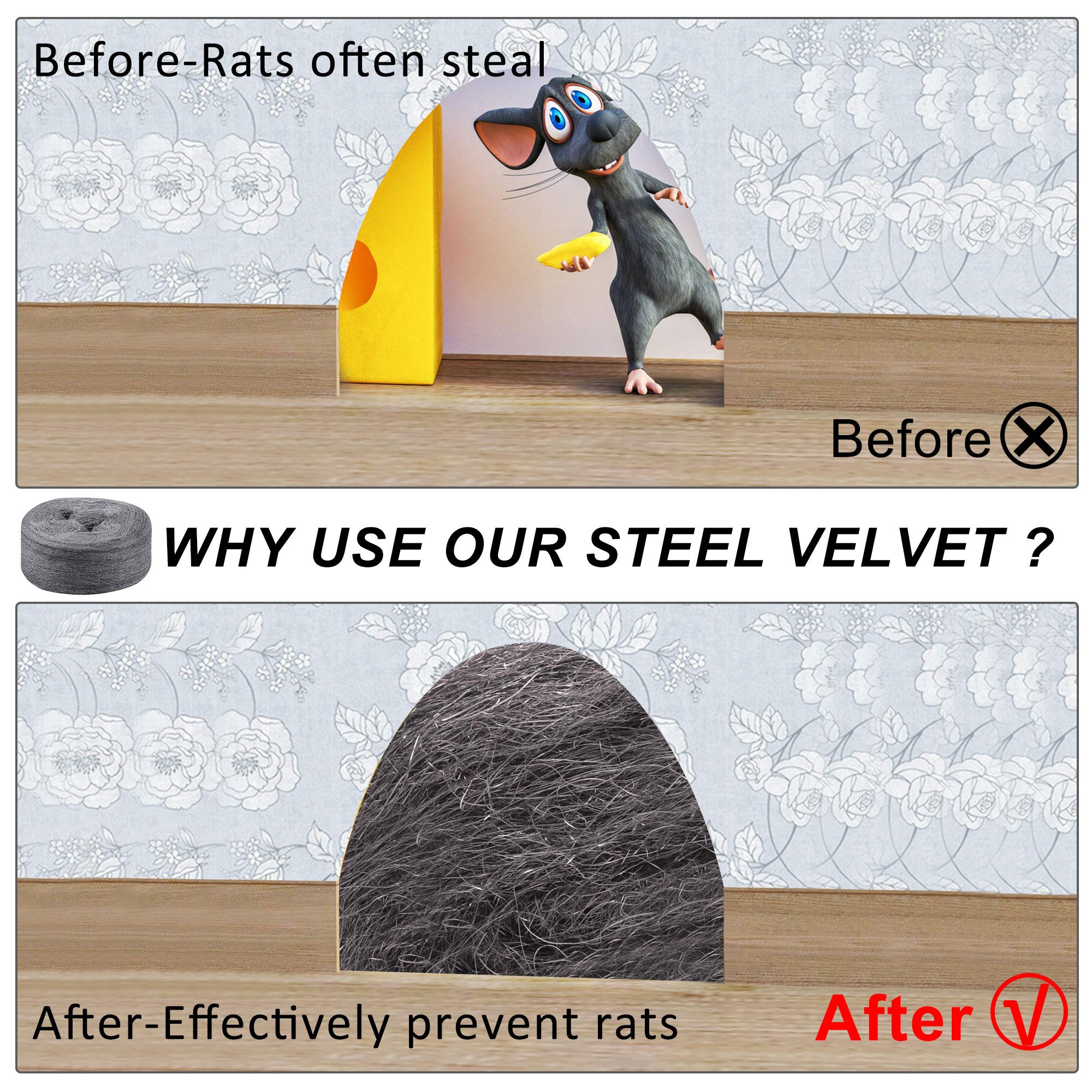 3 Roll Steel Wool DIY Kit, 0000 Ultra Fine Grade Rodent Control Gaps