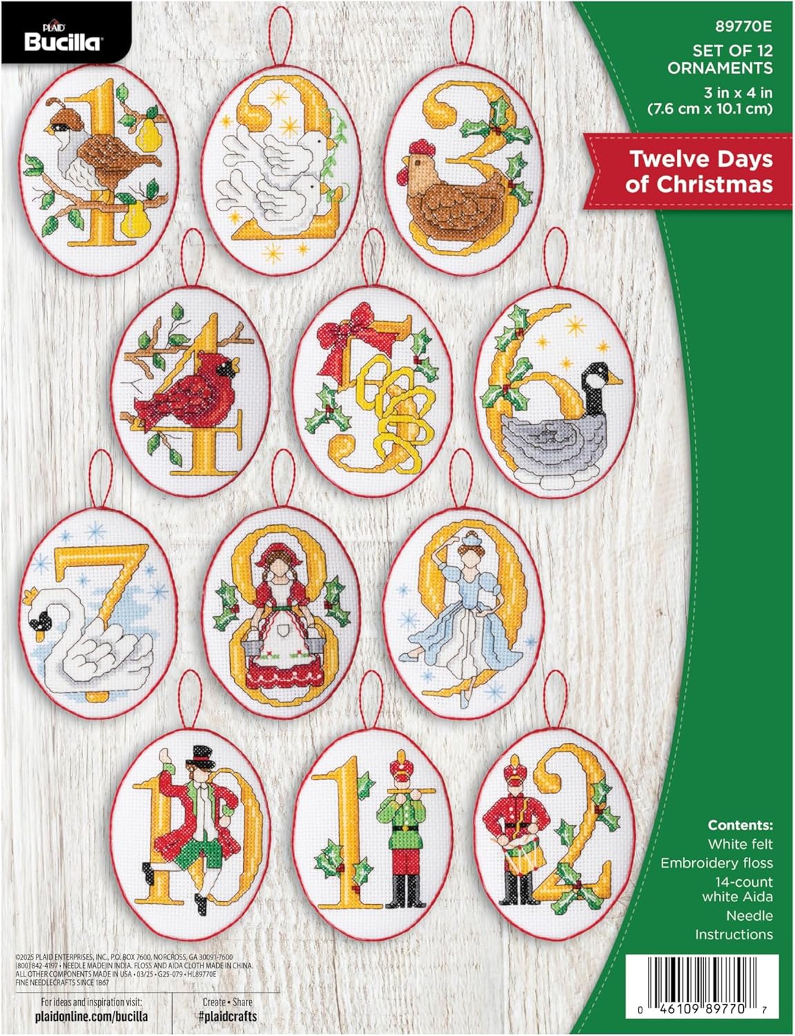 Bucilla Felt Applique 12 Piece Ornament Making Kit, Twelve Days of Christmas, Perfect for DIY Arts and Crafts Projects