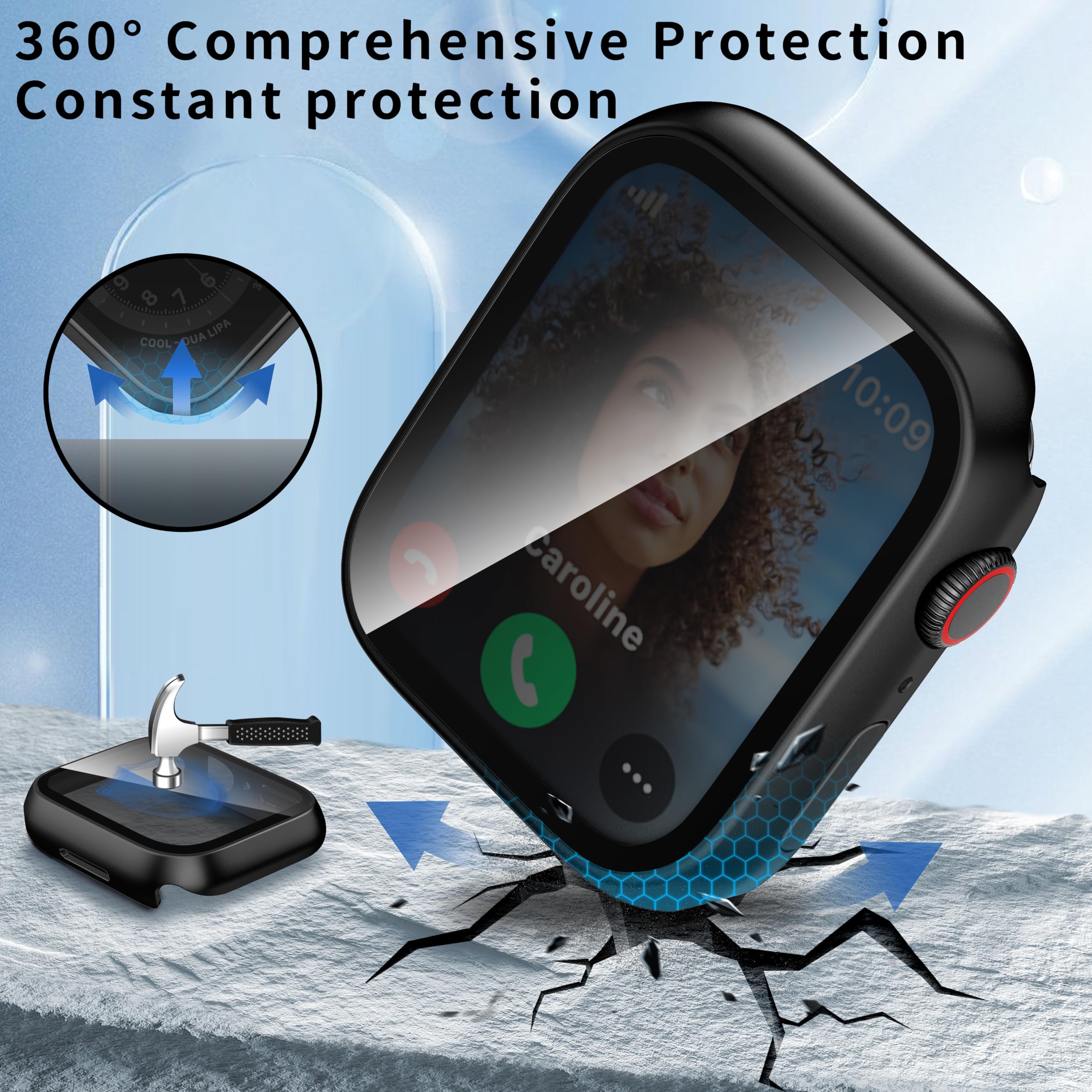 Coque de confidentialité avec protecteur d'écran pour Apple Watch