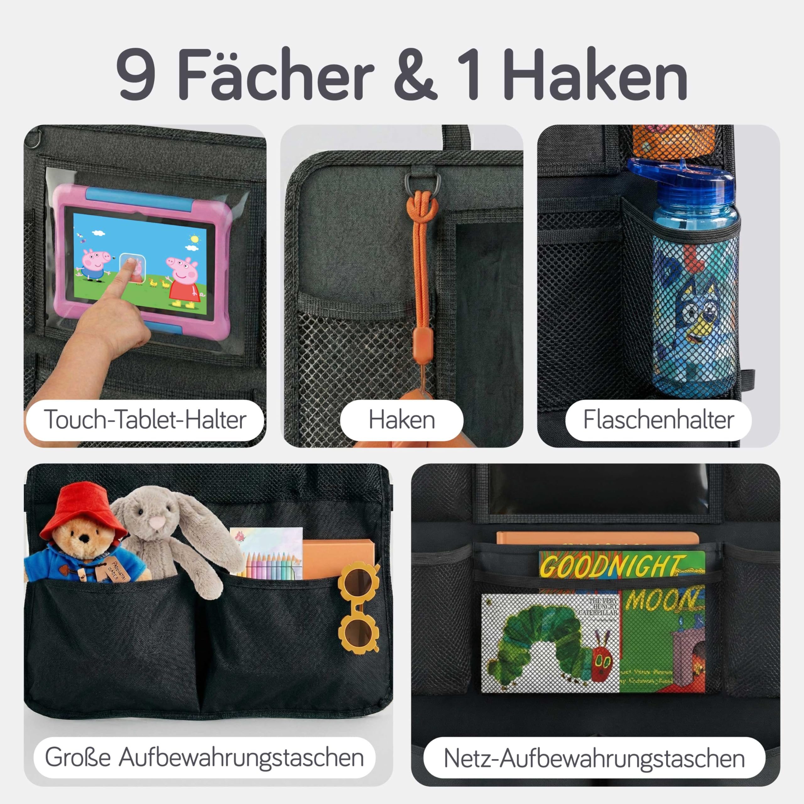 Auto Ruecksitz Organizer Kinder 2er Set | Rueckenlehnen Organizer mit Tablethalter & Taschen | Autositz Organizer Ruecksitz | Kinder Organizer Auto | Rueckenlehnenschutz | Auto Sitz Organisation - 5