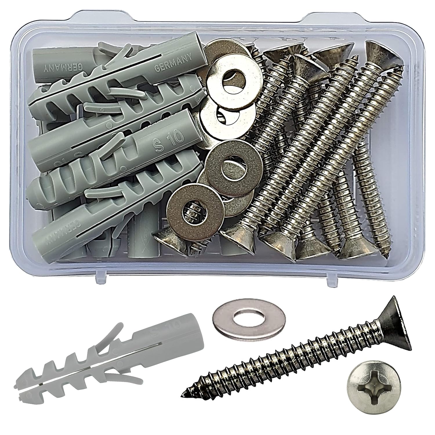 Jaset Innovations 10 mm Diameter Nylon Dry Wall Rawl Plugs/Gitti, Stainless Steel Screws Flat