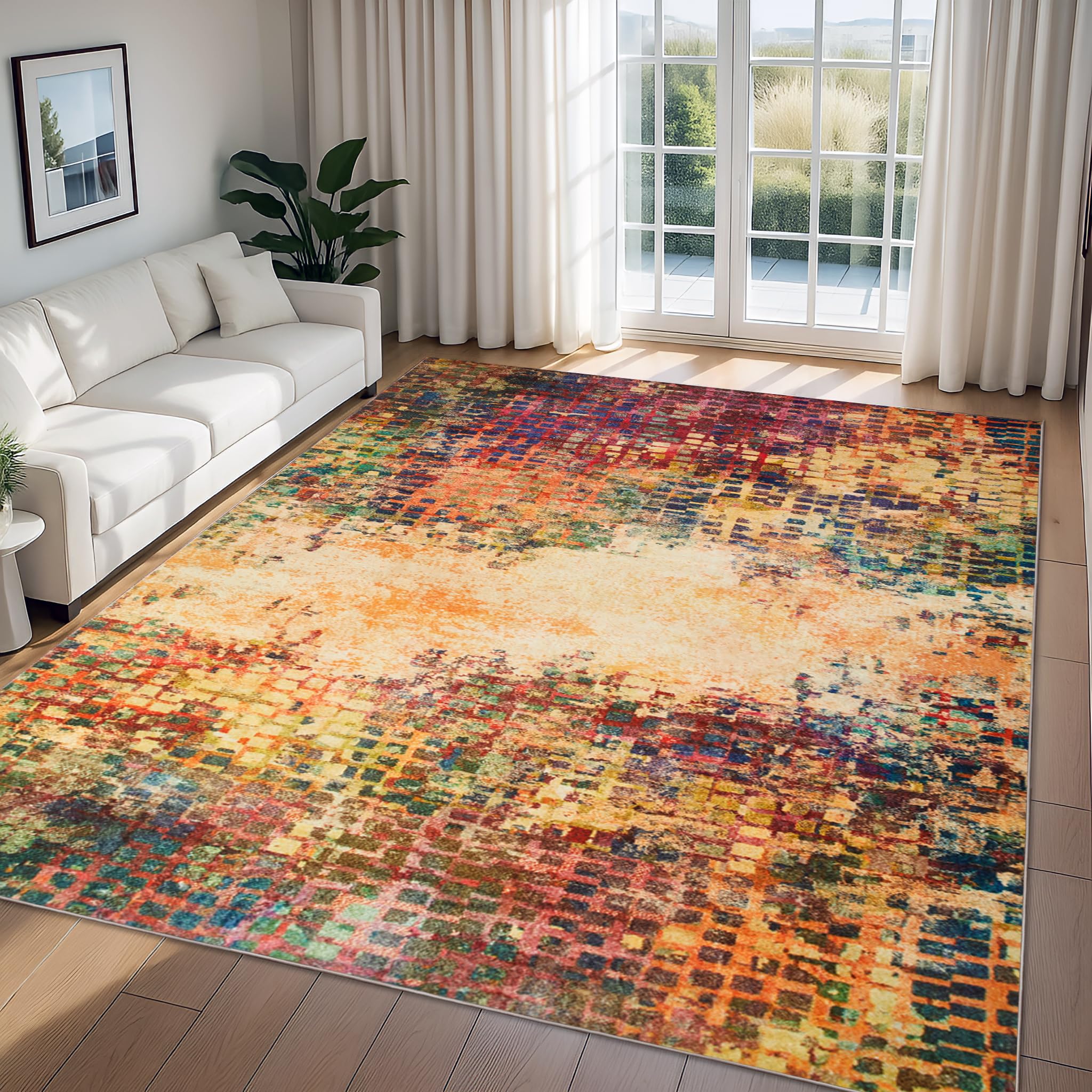 Imperial Rooms Rugs Living Room Extra Large 240 x 340 Short Pile Area Rugs for Bedroom Machine Washable Non Slip Carpet for Kids Room Soft Vintage Design Boho Rug, Vibrant