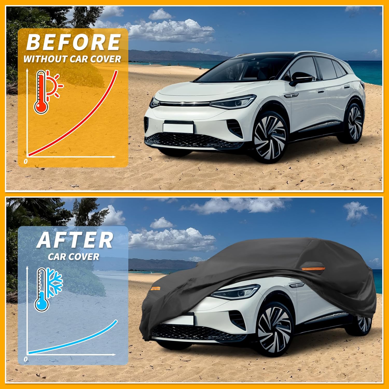 All-Weather Waterproof Car Cover - UV-Resistant Outdoor Full Exterior Protection for Volkswagen ID.4 190T-PU Black with Right Side Zipper