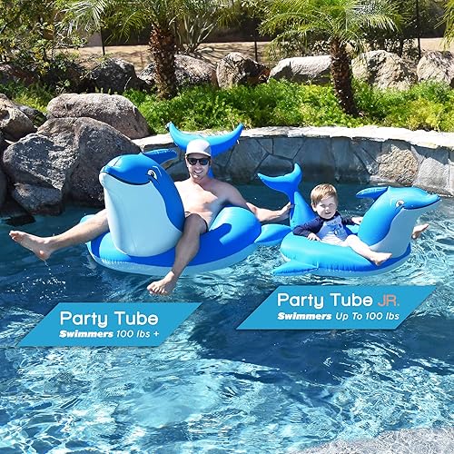Miniatura 2 de GoFloats Dolphin Pool Float Party Tube - Balsas inflables para adultos y niños