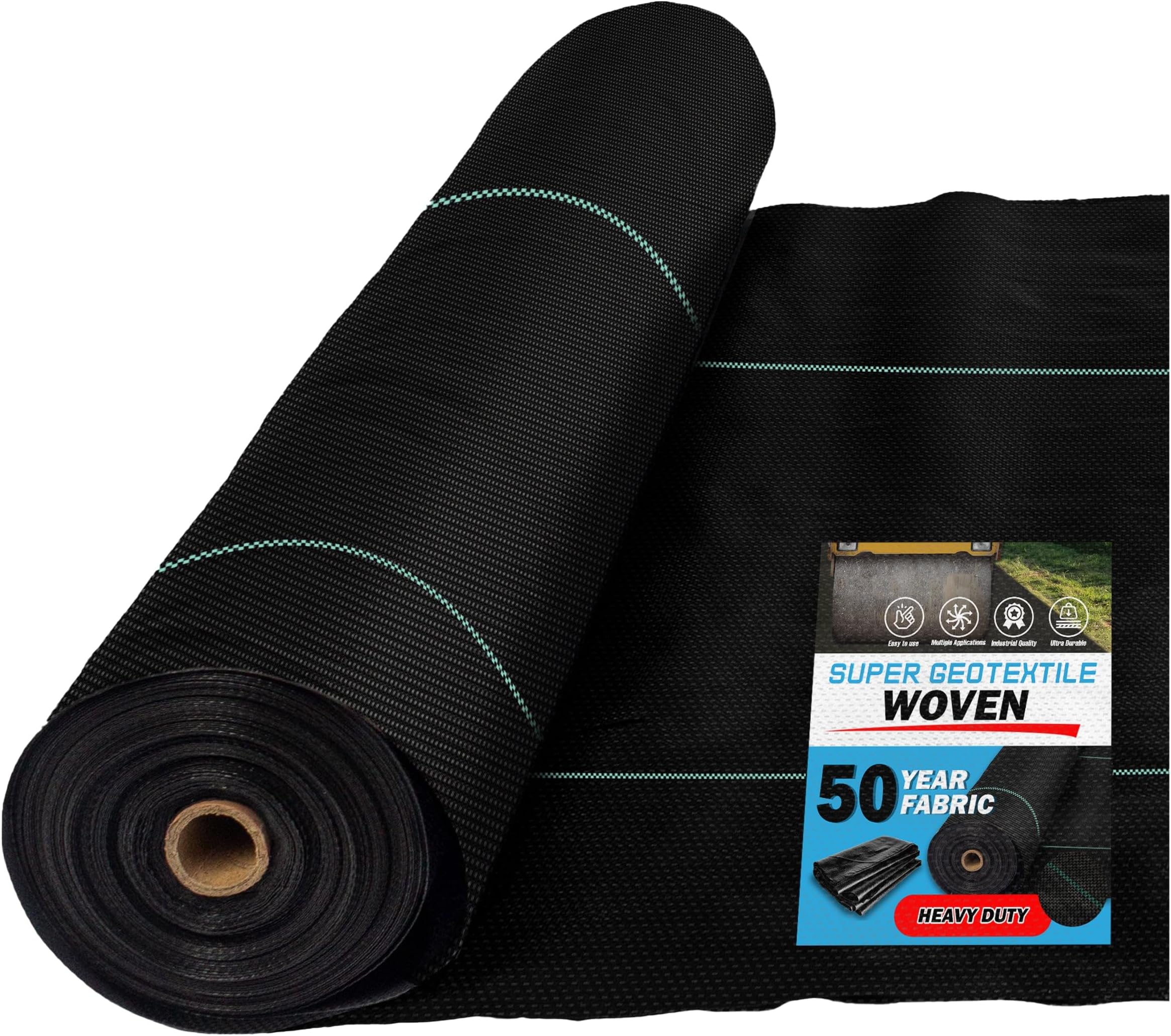 Super Geotextile Woven Geotextile Fabric for Driveway and Road Stabilization, Construction Underlayment, Erosion Control, Commercial Grade 50 Year for Gravel Roads and Pavers (17.5x100) Ships Folded