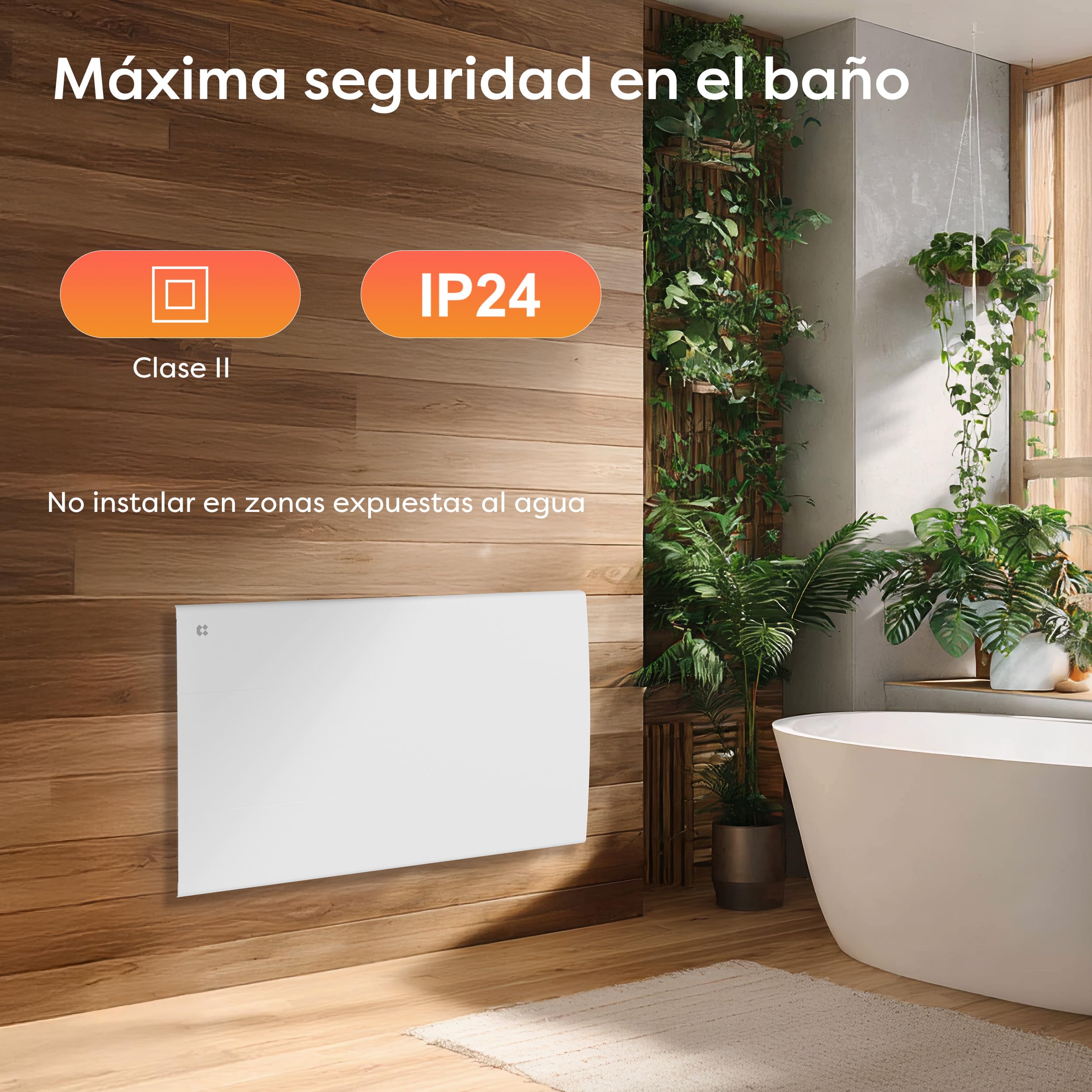 CIARRA Radiador de Inercia 1500W, Calefactor Eléctrico de Pared Inteligente | Emisor Térmico Cerámico Mural con Programación Semanal y Bloqueo Infantil para Baño o Dormitorio (10-20 m²)-CBHT15E