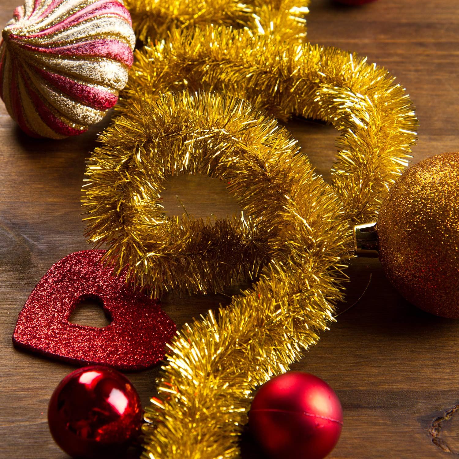 Shappy 90 ft 6 Rolls Wedding Tinsel Garland Decor Glitter Metallic Twist Garland Wedding Summer Luau Birthday Party Indoor Outdoor Hanging Home Decor(Gold) - Image 7