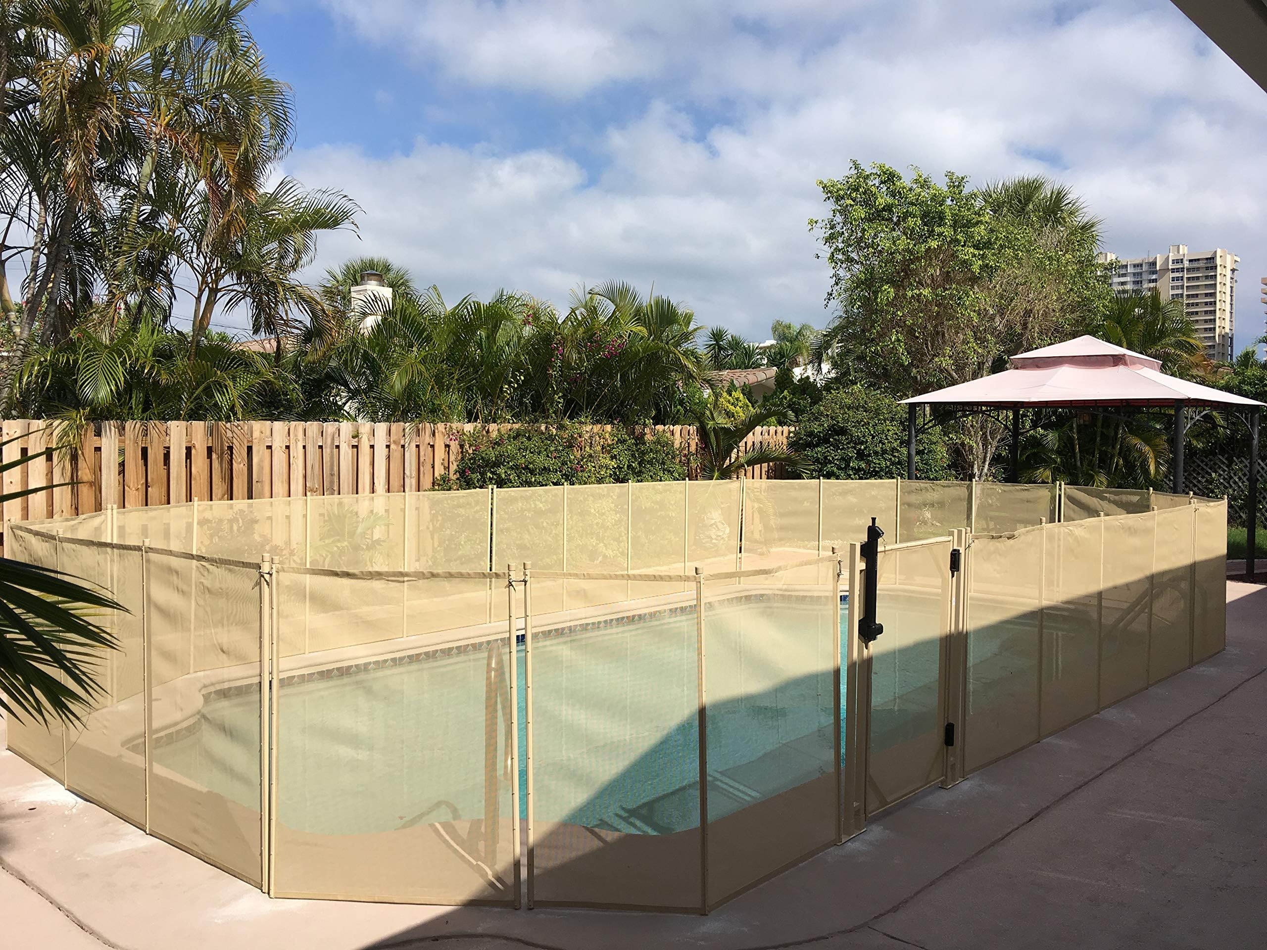 WaterWarden 30” Wide Inground Pool Gate, Beige – Self-Closing and Removeable, Coordinates with 5’ x 12’ Outdoor Child Safety Fencing, Easy DIY Installation, WWG301B, 5' (60" H)