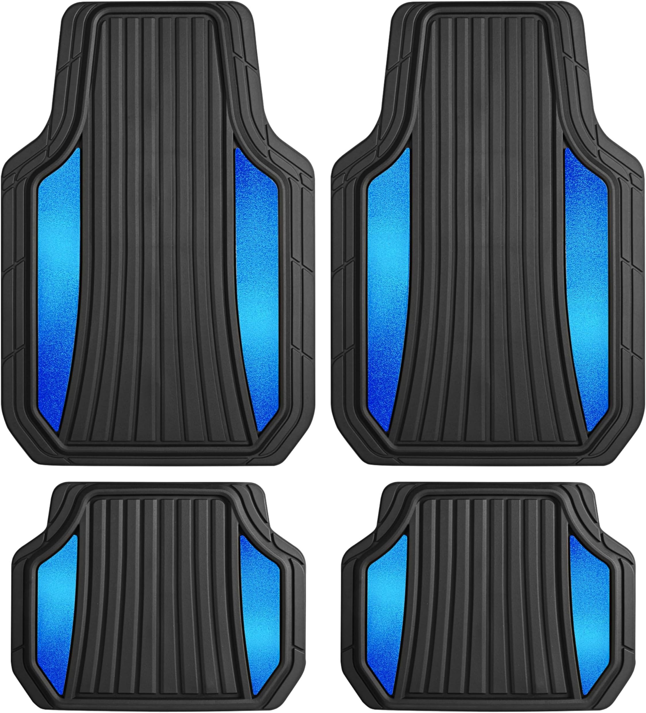 Motor Trend ChromeTech Car Floor Mats Full Set - Durable Rubber Floor Mats for Cars with Two Tone Accent, All Weather Interior Protection for Front and Rear with Non-Slip Backing, Black/Blue