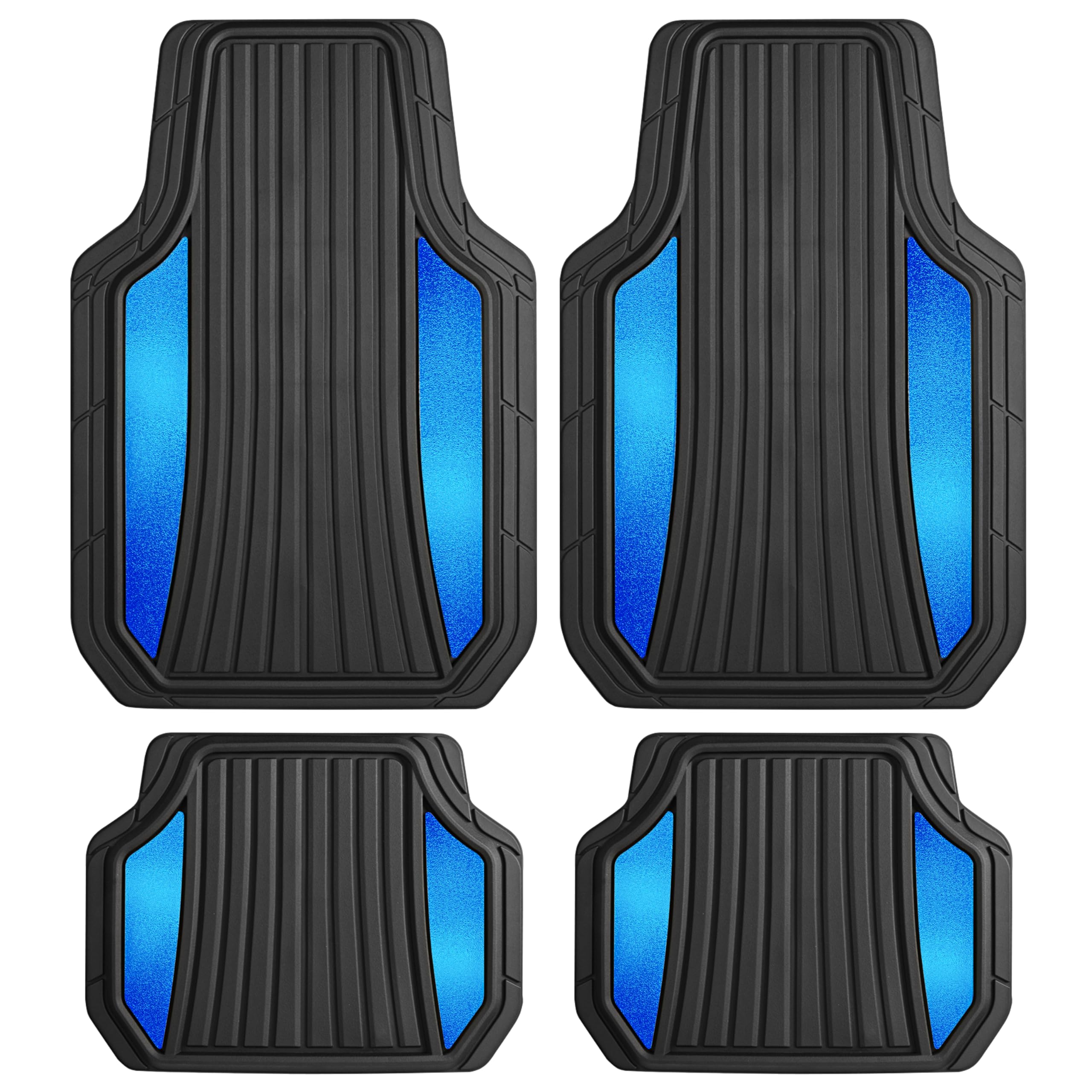 Motor Trend ChromeTech Car Floor Mats Full Set - Durable Rubber Floor Mats for Cars with Two Tone Accent, All Weather Interior Protection for Front and Rear with Non-Slip Backing, Black/Blue