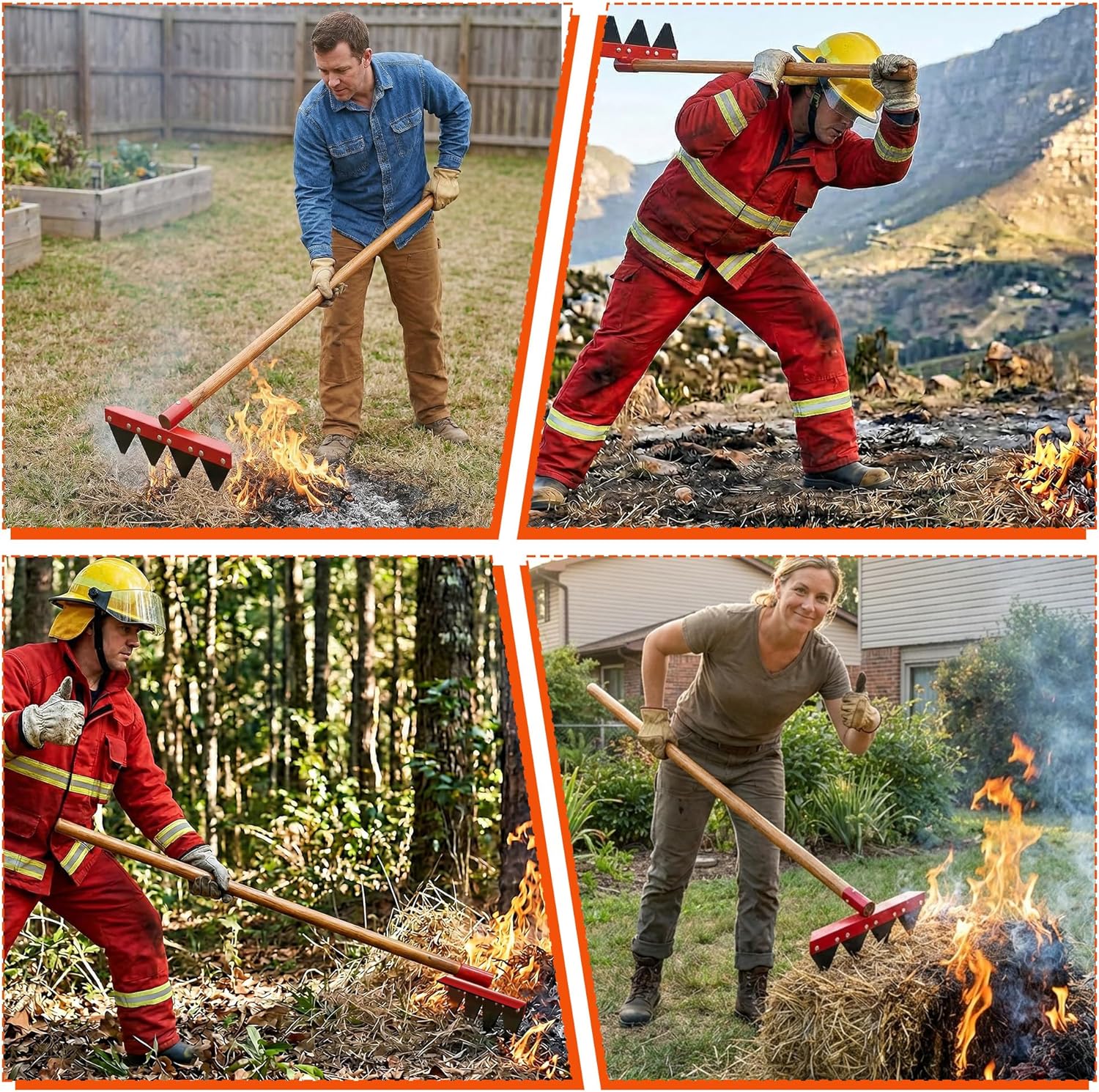 lukar 2 Pcs Fire Rake with Handle, Fire Fighting Rake, 60 x 12.2 x 3.15 Inch Fires Rake Tool, Wildland Fire Tools for Fire Fighting Building Lines Gardening Yard Soil, Red