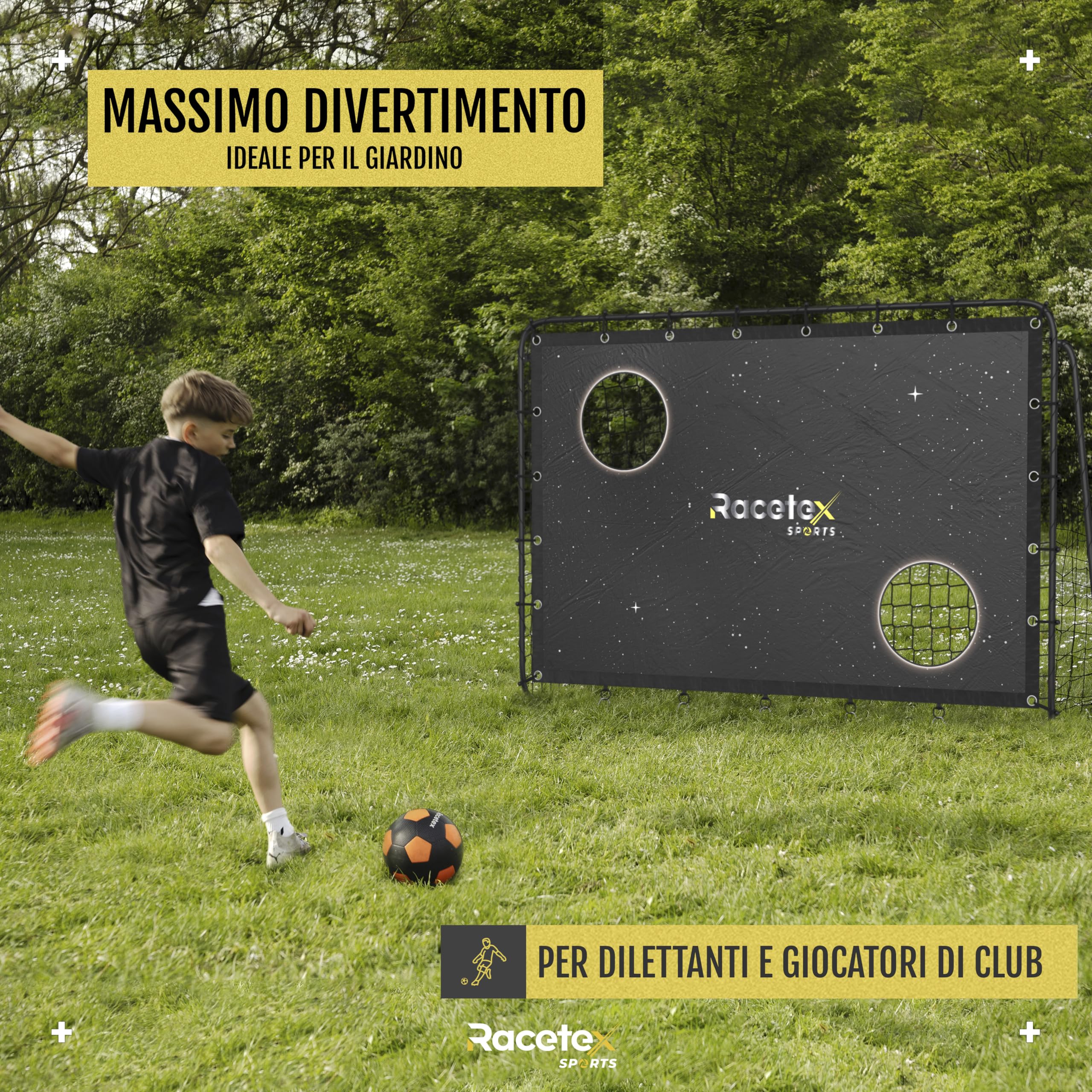 Racetex Porta Calcio per Bambini e Adulti con Parete Bersaglio e Rivestimento Anti-Ruggine