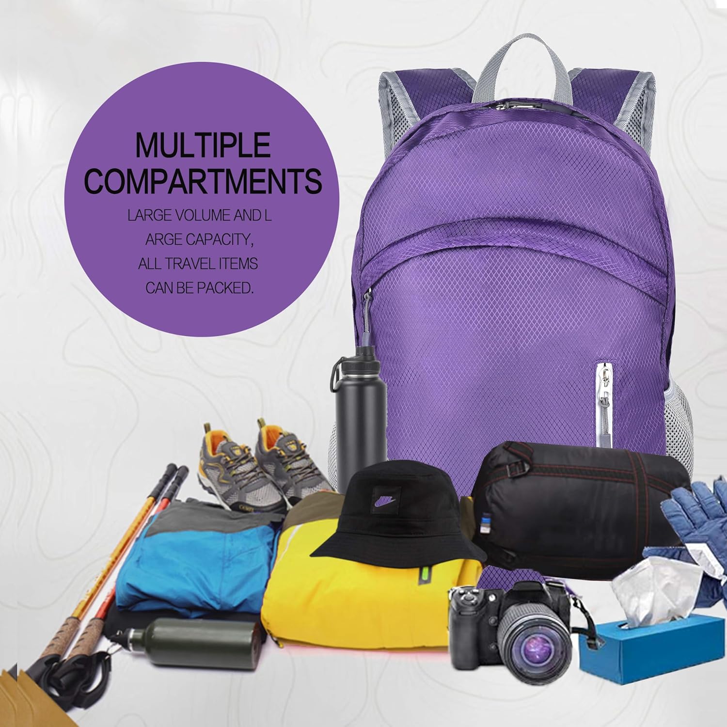 35L Waterproof Backpack Beach Foldable Lightweight Dry Wet Split Hiking Backpack Men Women Purple - Image 6