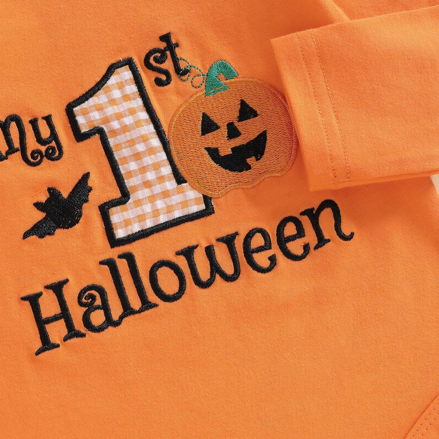 My 1st Halloween Newborn Baby Girl Clothes Pumpkin Letter Embroidery Long Sleeve Romper Shorts Set 4Pcs Fall Oufit - Image 5