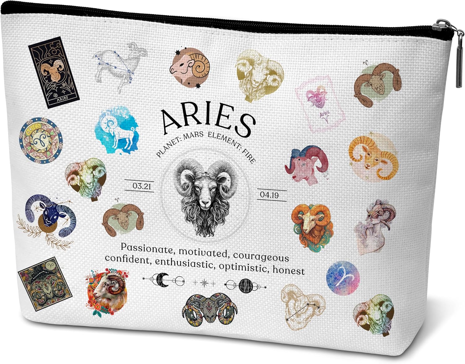 Aries Makeup Bag, Astrology Cosmetic Pouch, Zodiac Gifts for Women, Travel Toiletry Bag, Birthday Gift for Aries Girls, Constellation-Themed Makeup Organizer - D02