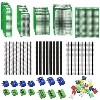 103pcs Double Sided PCB Board Kit for DIY Soldering and Electronic Project Circuit Boards Compatible with Arduino Kits, 2.54mm Male and Female Header Connector