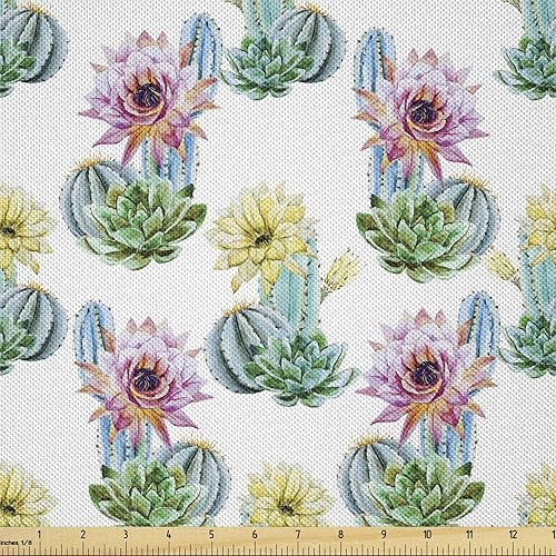 Ambesonne Cactus Fabric by The Yard, Watercolor Foliage Pattern Botanical Elements Floral Spring Season Blossoming Nature, Decorative Satin Fabric Ambesonne Cactus Fabric by The Yard, Watercolor Foliage Pattern Botanical Elements Floral Spring Season Blossoming Nature, Decorative Satin Fabric