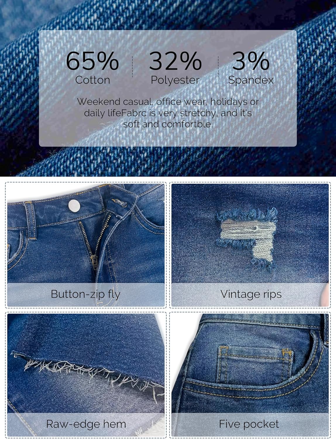 IWD Jean Shorts for Women High Waisted Stretchy Casual Denim Shorts Ripped Frayed Hem Summer Trendy Jorts - Image 4