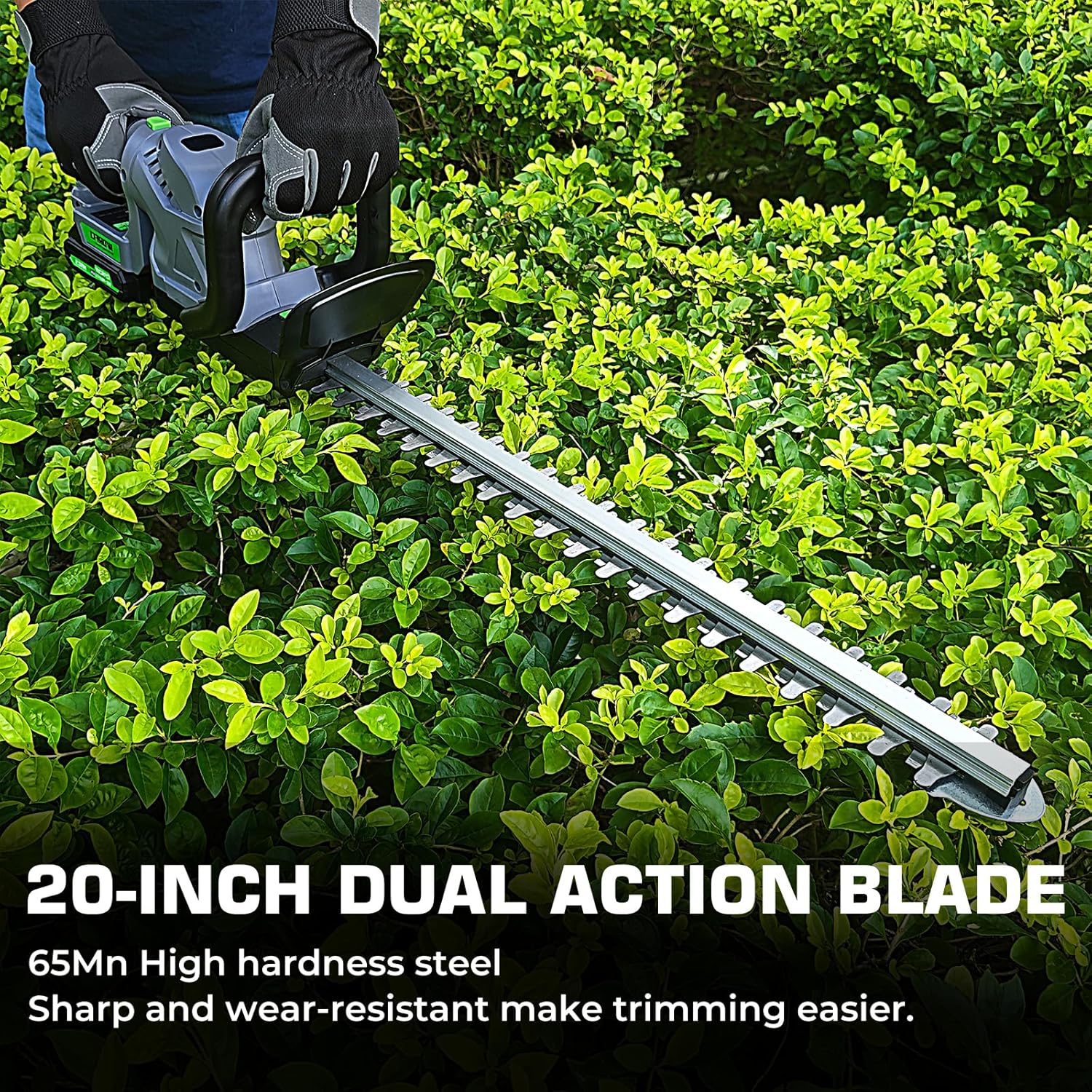 20-Inch Cordless Hedge Trimmer, Electric Handheld Bush Trimmer, 180° Rotatable Handle, with 2pack Battery and Charger (WHT52) - Image 2