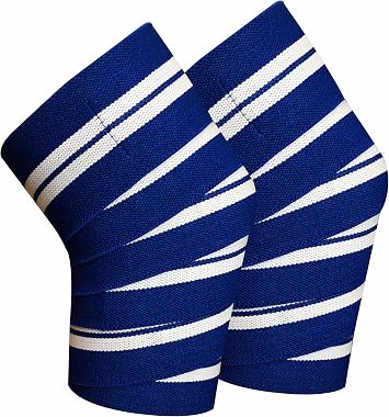 Pro Power Lifter Weight Lifting Knee Wraps Straps Supports Gym Training Blue/White 78"