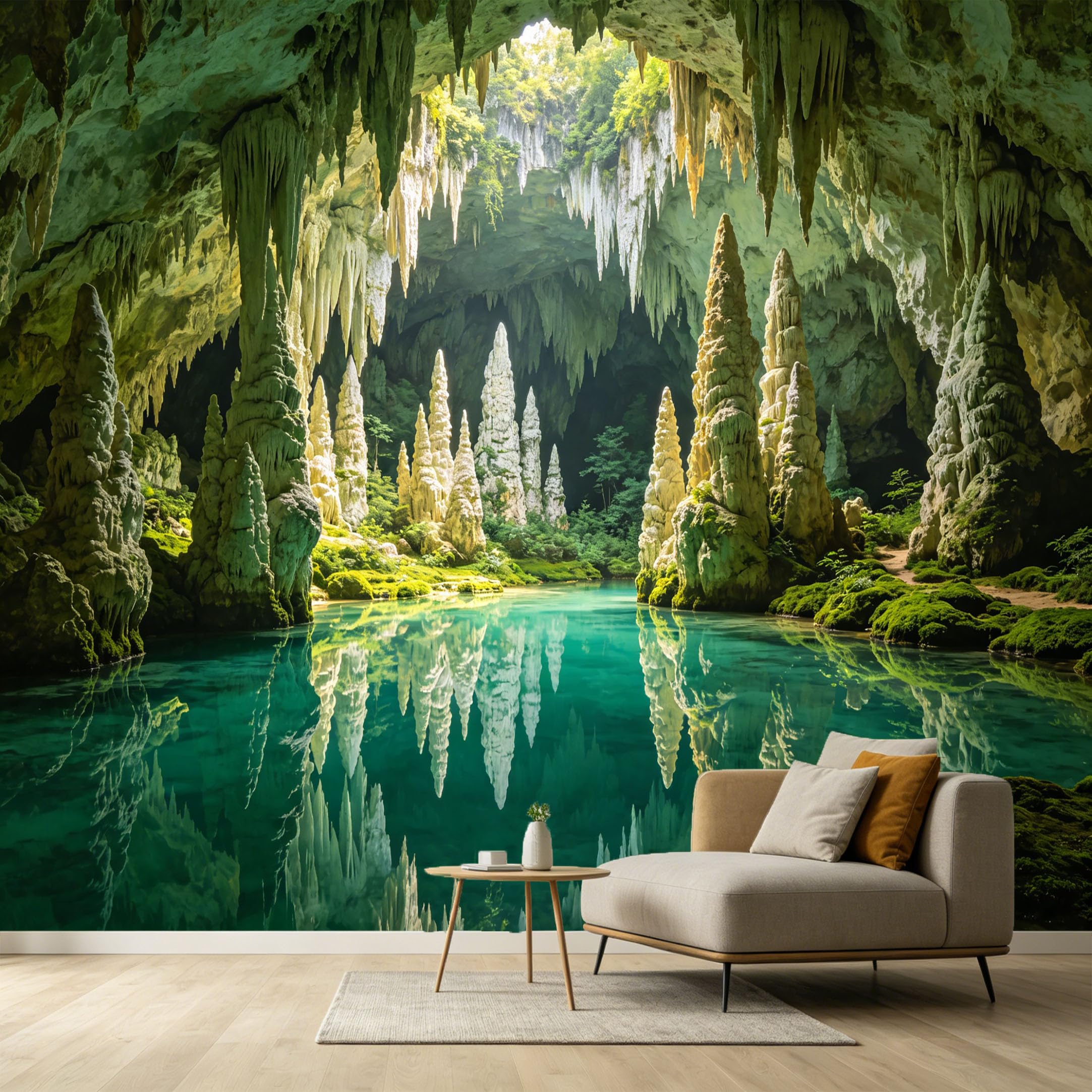 Custom Size Wall Murals Underground Cave Lake Landscape 3D Trompe L'Oeil Stalactite Stalagmite Reflections SelfAdhesive Wall Fabric Removable Large Wallpaper for Photo Living Room