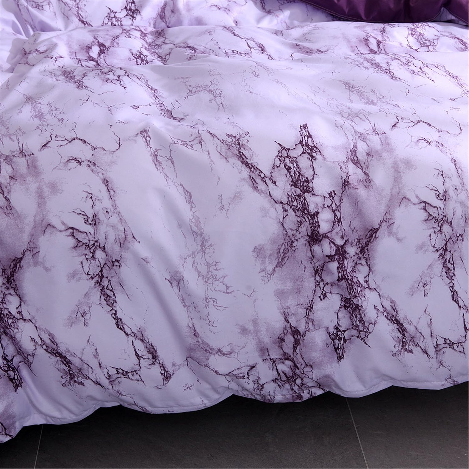 A Nice Night Lightweight Microfiber Quilt Cover Bedding Duvet Cover Set No Comforter,Purple Marble - King Size