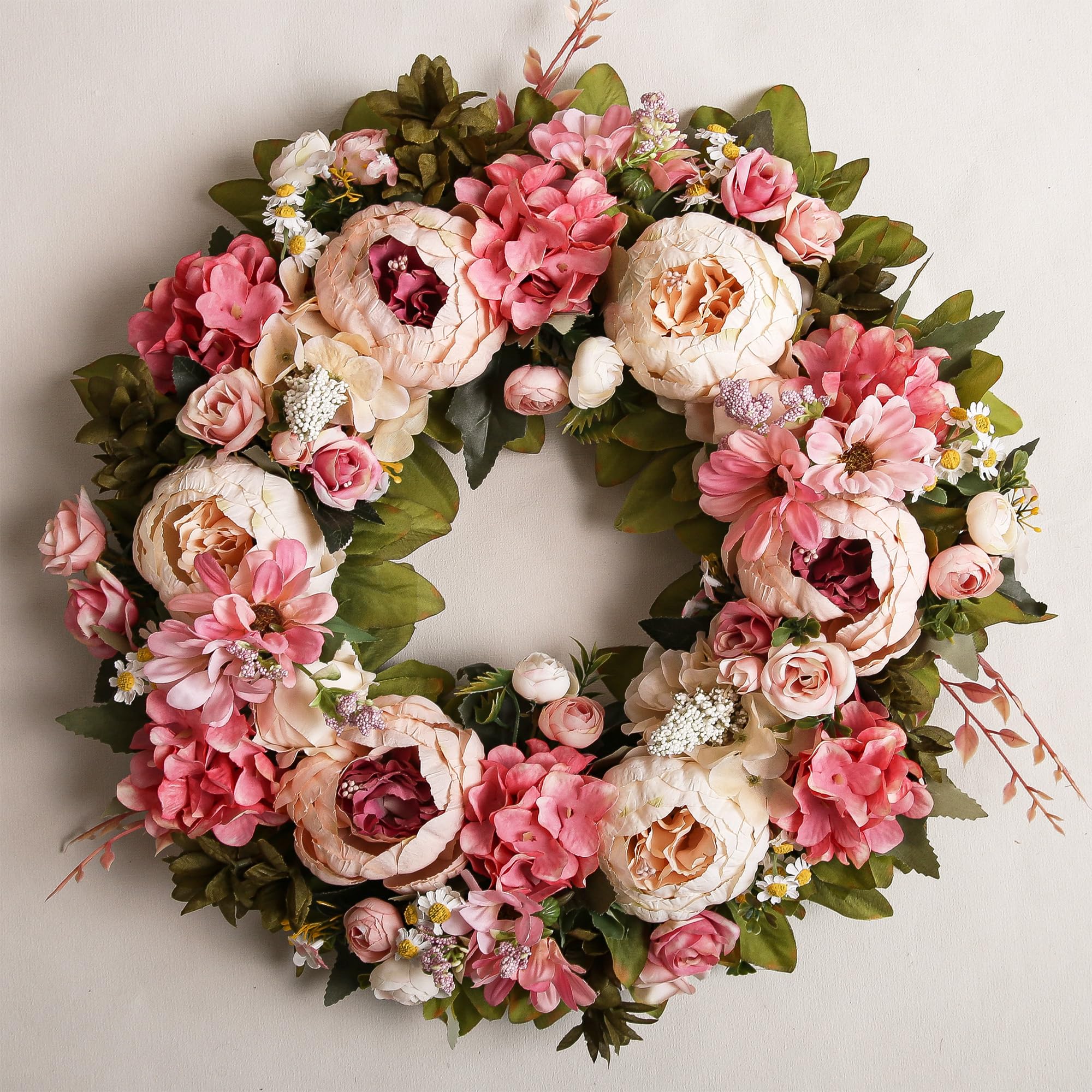 Couronne florale artificielle pour porte d'entrée, décoration d'intérieur, festival, fête, mariage, nouveaux propriétaires, décoration saisonnière, cadeau de pendaison de crémaillère (rose)