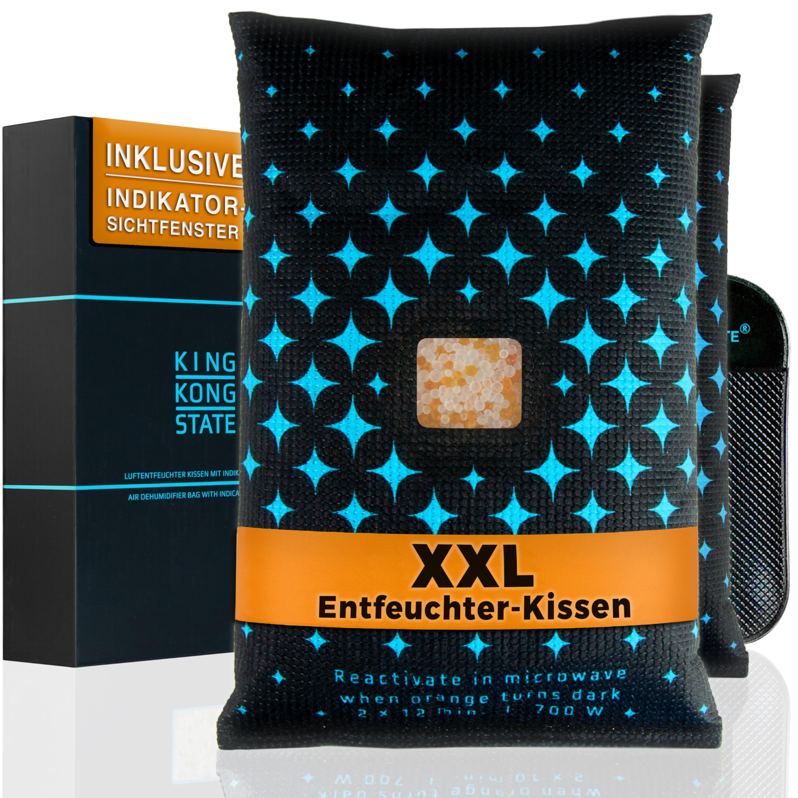 King Kong State Luftentfeuchter für Autos - XXL Entfeuchter-Kissen 2x 1,2kg für beschlagene Autoscheiben - mit Indikator-Fenster und Anti-Rutsch-Pad