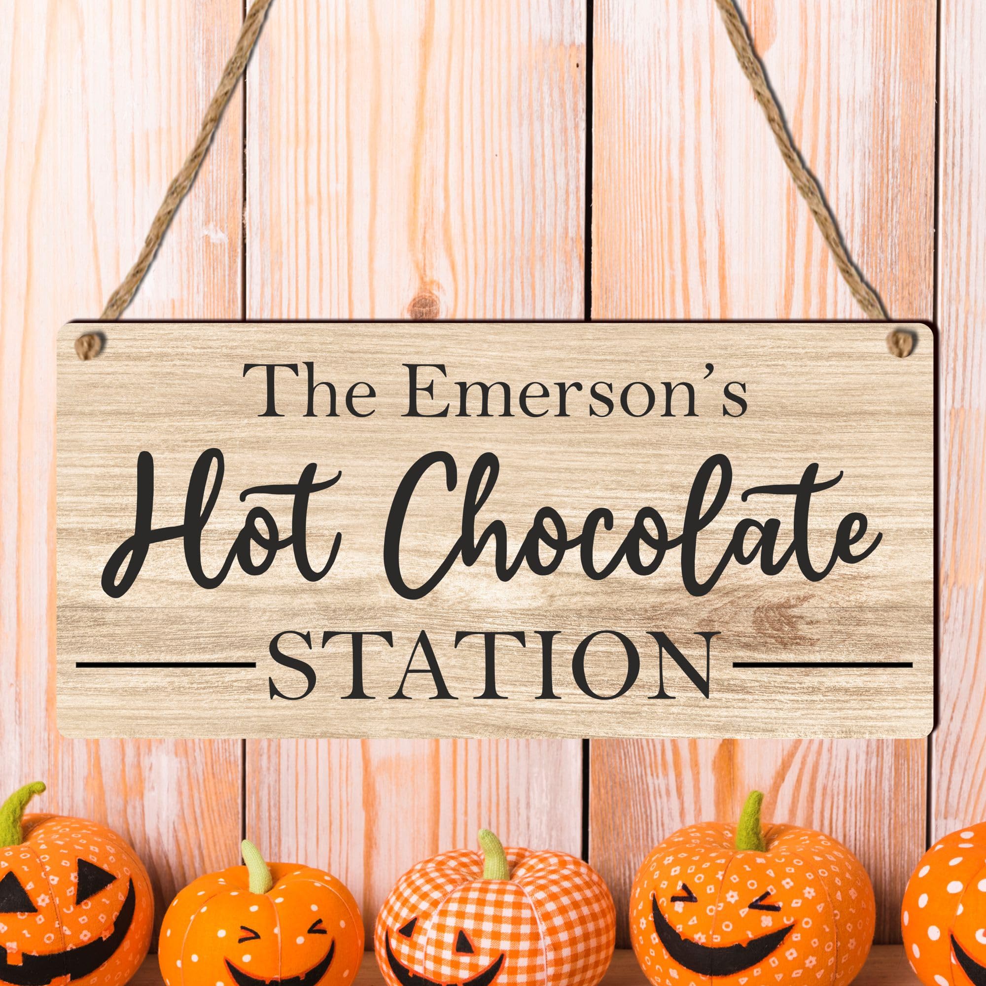 Pumpkin Spice Hot Chocolate Station: Wooden Plaque - Christmas Hot Chocolate Bar Stand Sign for Pumpkin Drinks (MDF Wood Indoor Use Only, 19cm x 9cm)