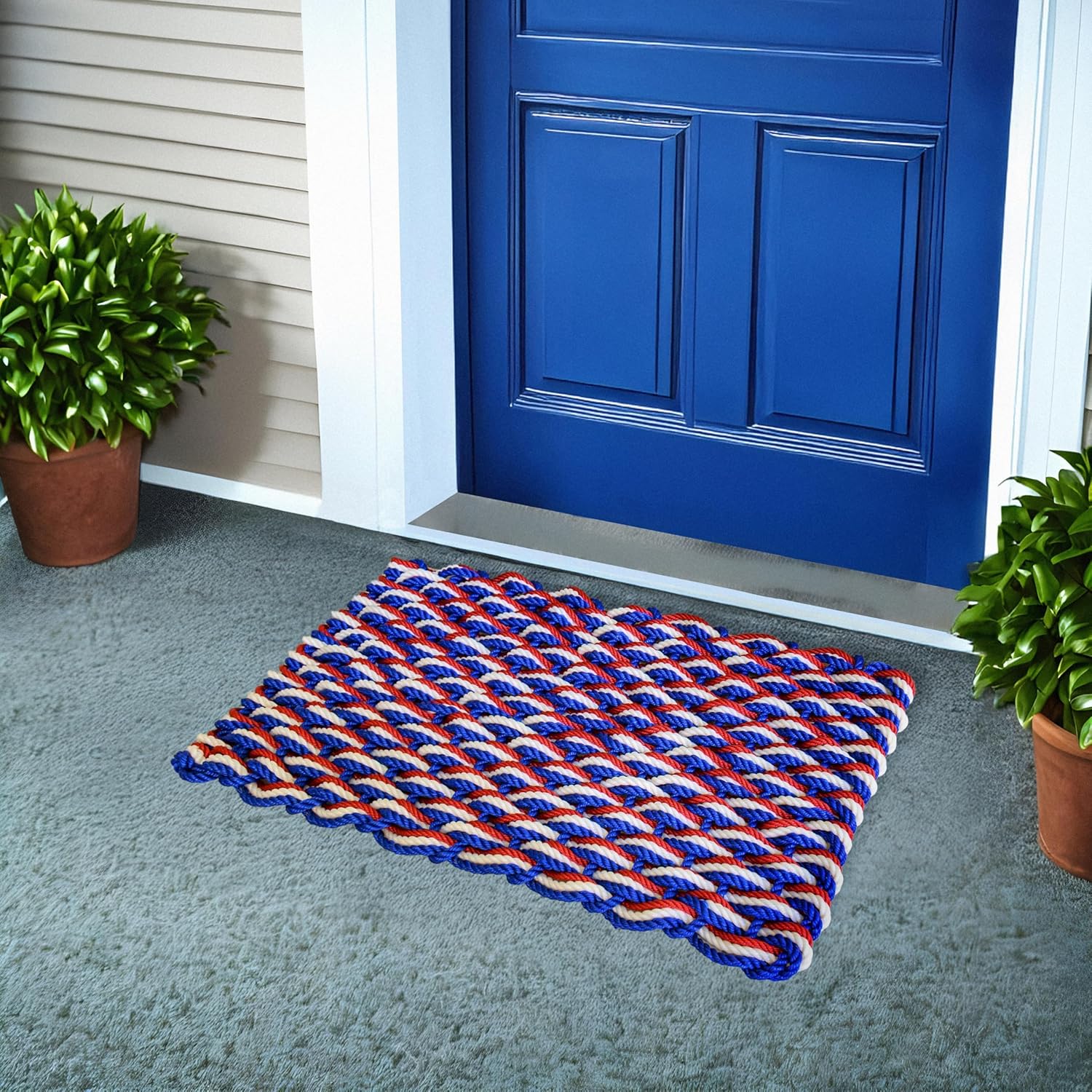 MAINEVENT Lobster Rope Mat Patriotic 30x17 Inch, USA-Designed Lobster Rope Door Mat Outdoor, All-Weather Nautical Door Mat, Non-Fade Lobster Doormat, Front Door Welcome Mat
