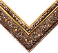 Vista 3 de Marco de fotos vintage de madera maciza dorada de 10 x 10 pulgadas, ancho de moldeo de 2.5 pulgadas, marco de fotos de museo de bronce adornado