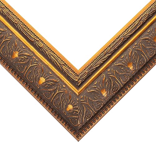 Miniatura 3 de Marco de fotos vintage de madera maciza dorada de 10 x 10 pulgadas, ancho de moldeo de 2.5 pulgadas, marco de fotos de museo de bronce adornado