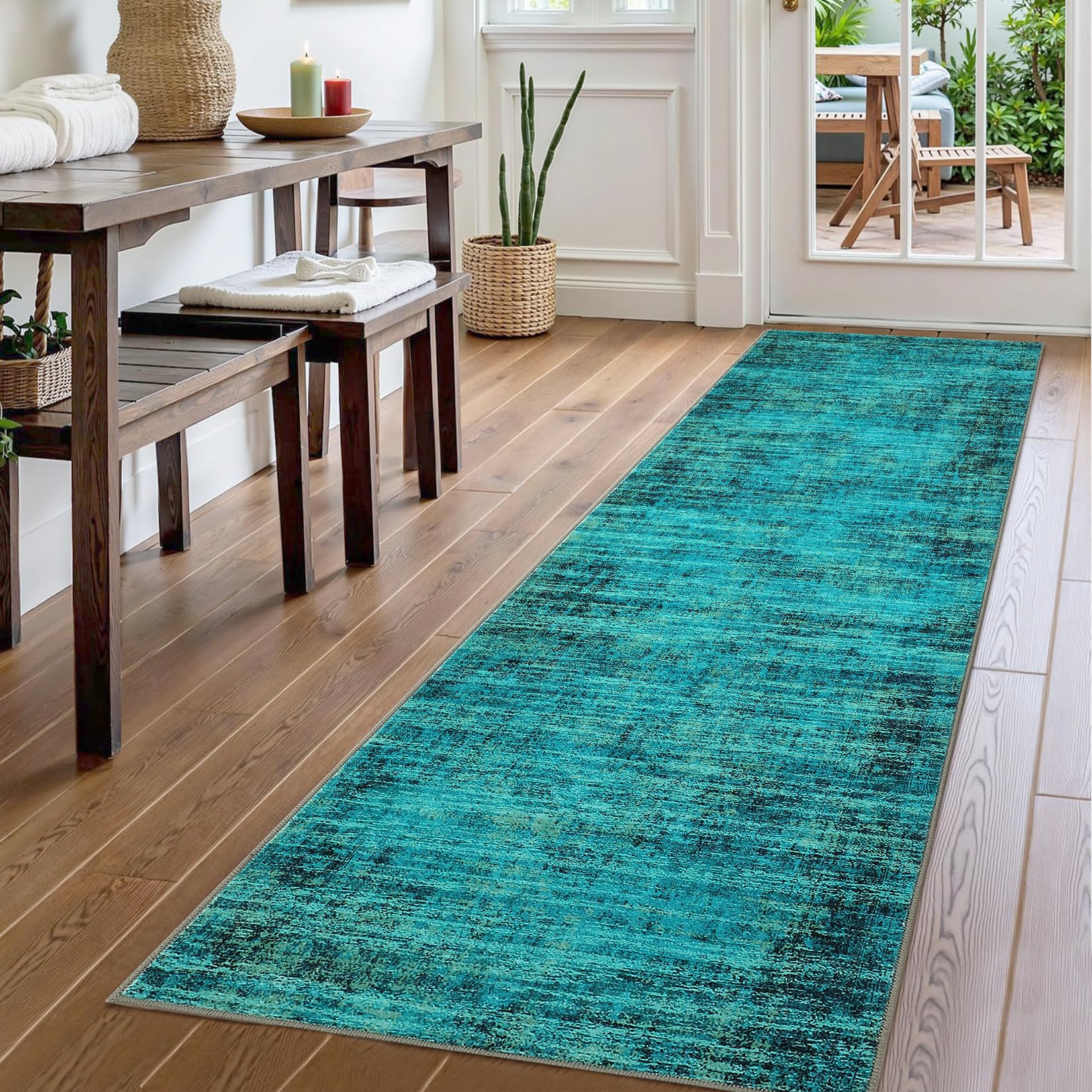 Washable Runner Rugs 2x6, Vintage Distressed Non-Slip Kitchen Rug Runner, Retro Abstract Low Pile Rug Runners for Hallways Soft Carpet Runners for