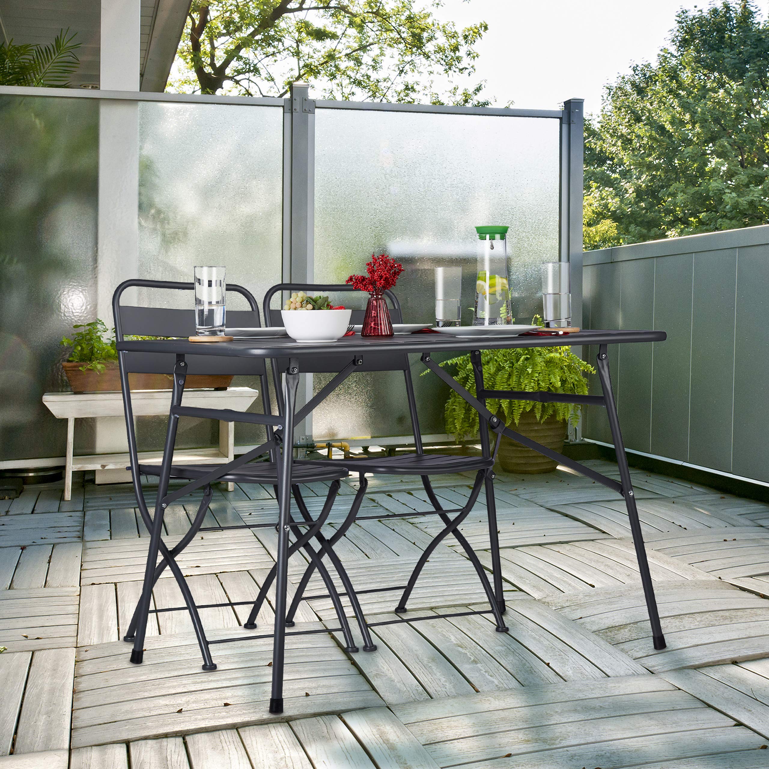 Relaxdays Mesa Jardín Rectangular y Plegable, para Terraza, 74,5 x 110 x 70,5 cm, Resistente a la Intemperie, Antracita
