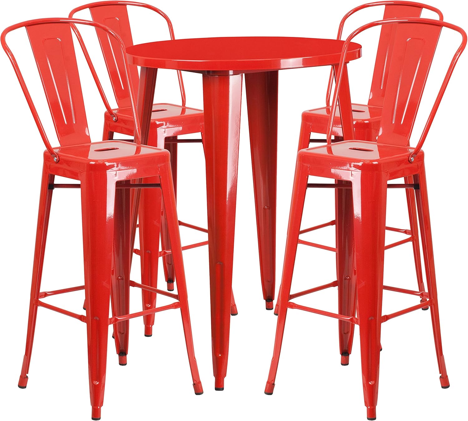 Flash Furniture Callum Commercial Grade 30" Round Black Metal Indoor-Outdoor Bar Table Set with 4 Cafe Stools