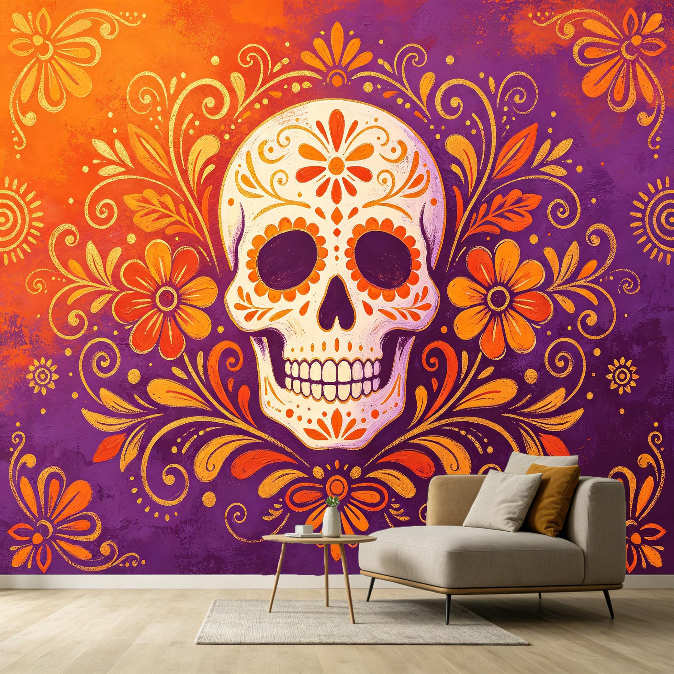 Custom Size Wall Murals Day of the Dead Sugar Skull Floral Art Abstract Watercolor SelfAdhesive Wall Fabric Removable Large Wallpaper for Photo Living Room