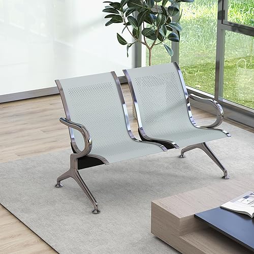 Miniatura 10 de Kinsuite Sillas de sala de espera de 3 asientos, sillas de sala de espera con brazos, sillas de recepción de aeropuerto, banco de recepción, asiento