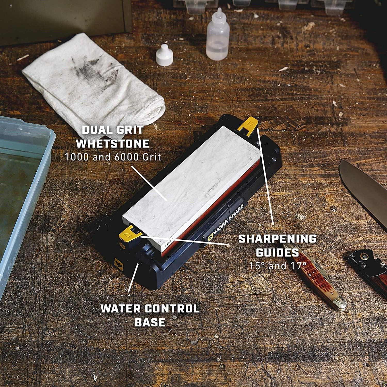 WORK SHARP Knife Sharpening Stone - WSBCHWHT-I Diamond Knife Sharpening Stone - The World's Best Tabletop Knife Sharpening Stone