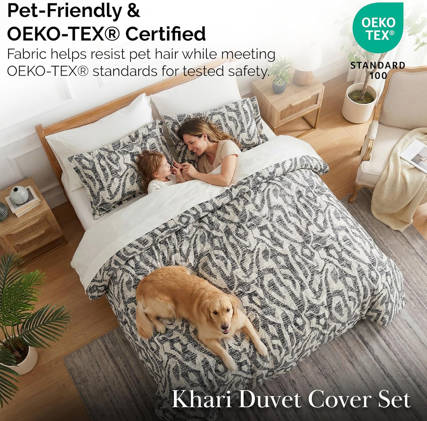 Southshore Fine Living, Inc. Oversized XL/Twin Geometric Print Duvet Cover Set Ultra-Soft Brushed Microfiber Comforter Cover Zipper Closure Includes 1 Twin Duvet & 1 Pillow Sham, Khari Slate