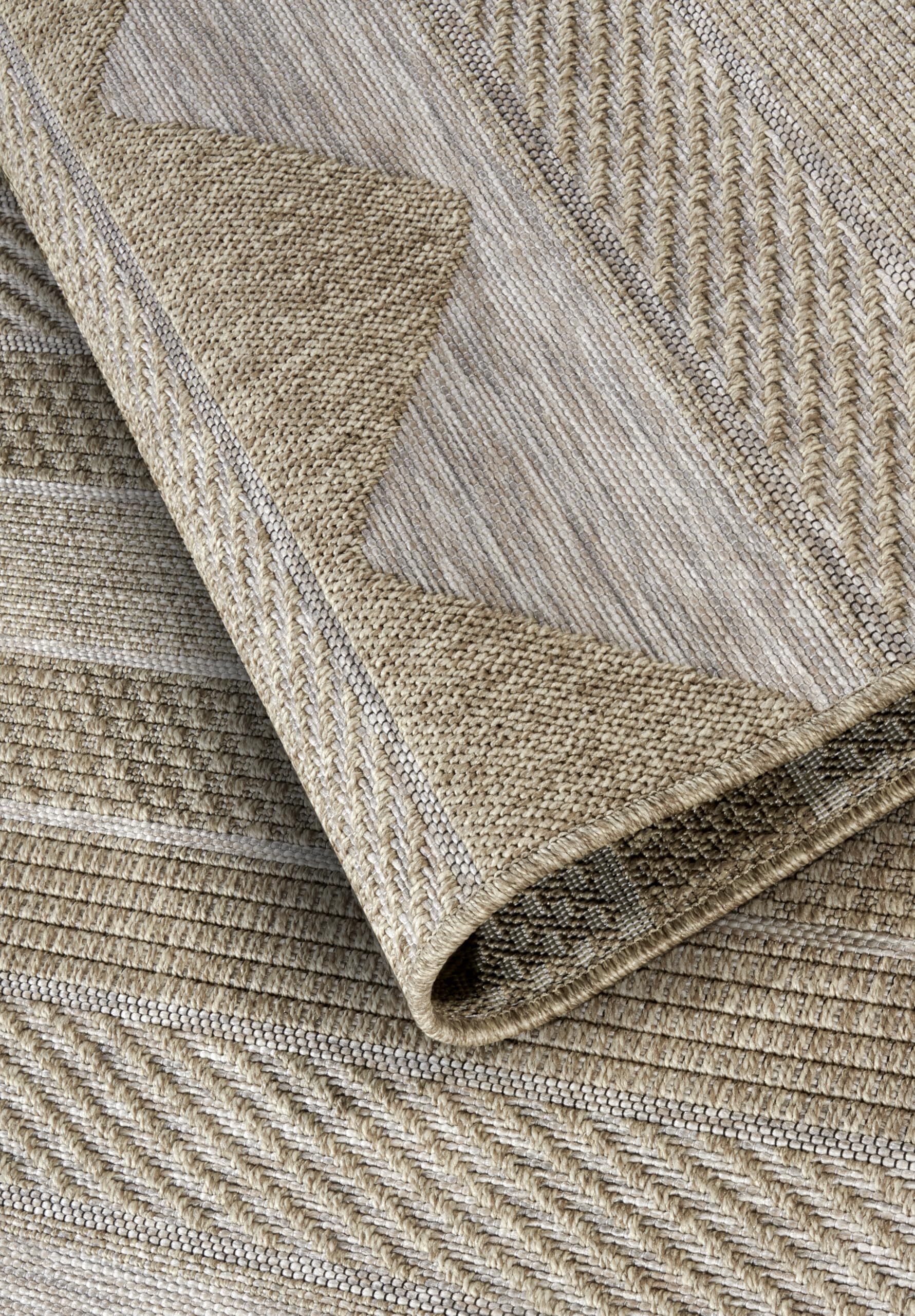 Villeroy & Boch Elisabeth In- & Outdoor Teppich Modern - Modernes Flachgewebe, Boho, Ethno, ÖKO-TEX Wetterfest & UV-beständig für Balkon, Terrasse, Garten – Natur Braun, 155x230cm