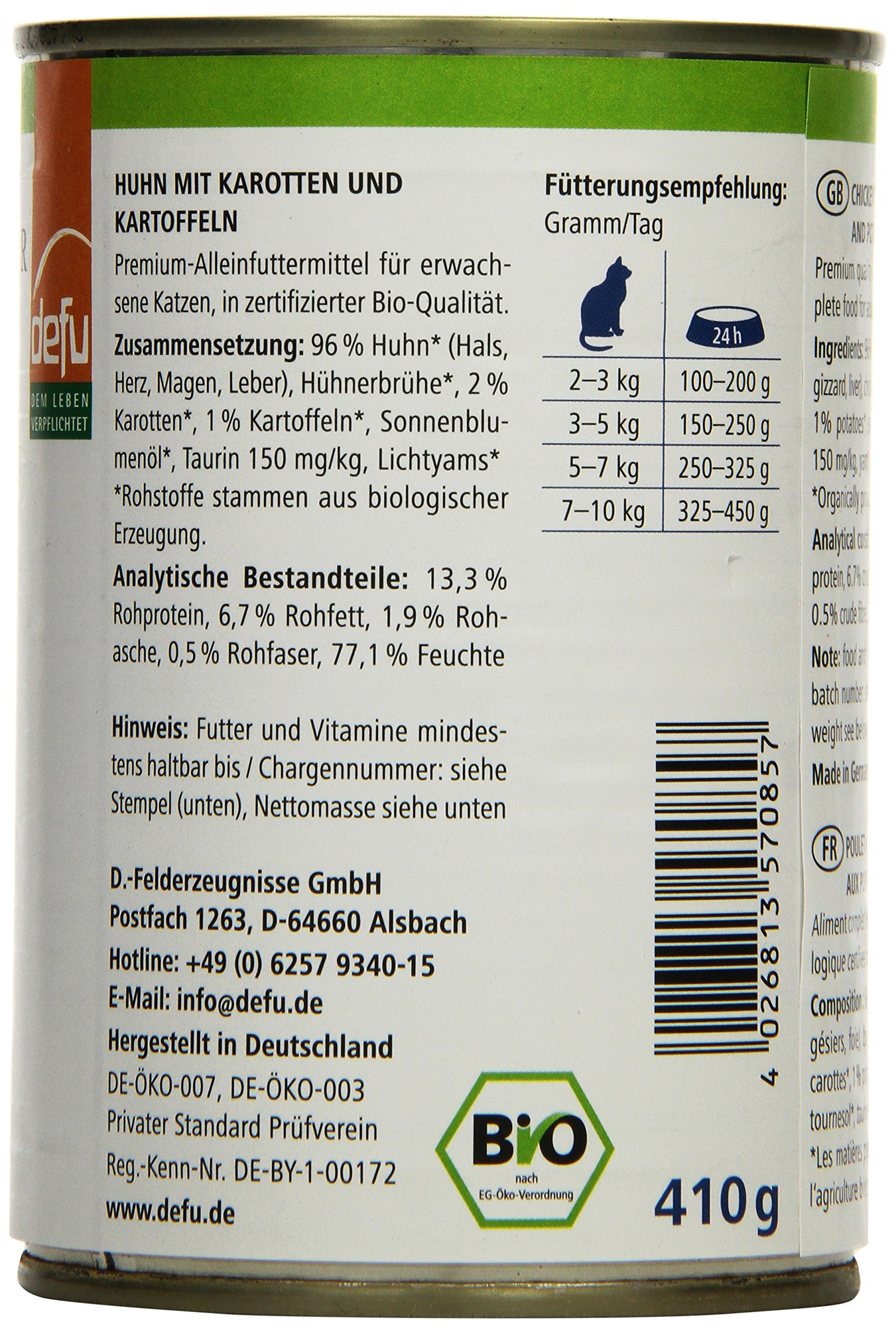 defu Katzenfutter | 12 x 410 g | Pate Bio Huhn Sensitive | Alleinfuttermittel Premium Bio Nassfutter für Katzen