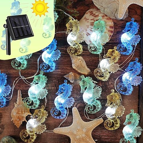 Guirnalda de luces solares de caballito de mar para exteriores, luces solares decorativas para decoración de jardín exterior, impermeable, océano, Guirnalda de luces solares de caballito de mar para exteriores, luces solares decorativas para decoración de jardín exterior, impermeable, océano,