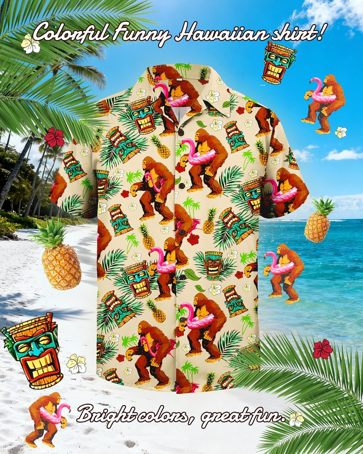 Zando 80s 90s Hawaiian Shirts for Men - Funny Retro Short Sleeve Button Down Outfit Top for Themed Party Disco Summer Beach - Image 3
