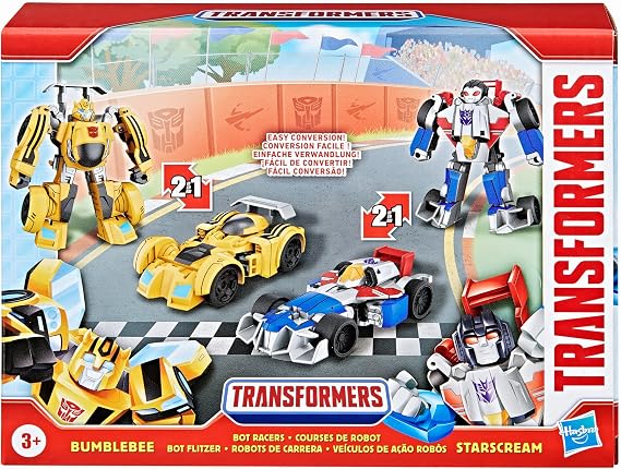 Transformers Bumblebee and Starscream Bot Racers, Easy to Change from Robot Toys to Car Toys, Action Figures for Boys and Girls 3+