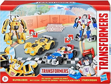 Transformers Bumblebee and Starscream Bot Racers, Easy to Change from Robot Toys to Car Toys, Action Figures for Boys and Girls 3+
