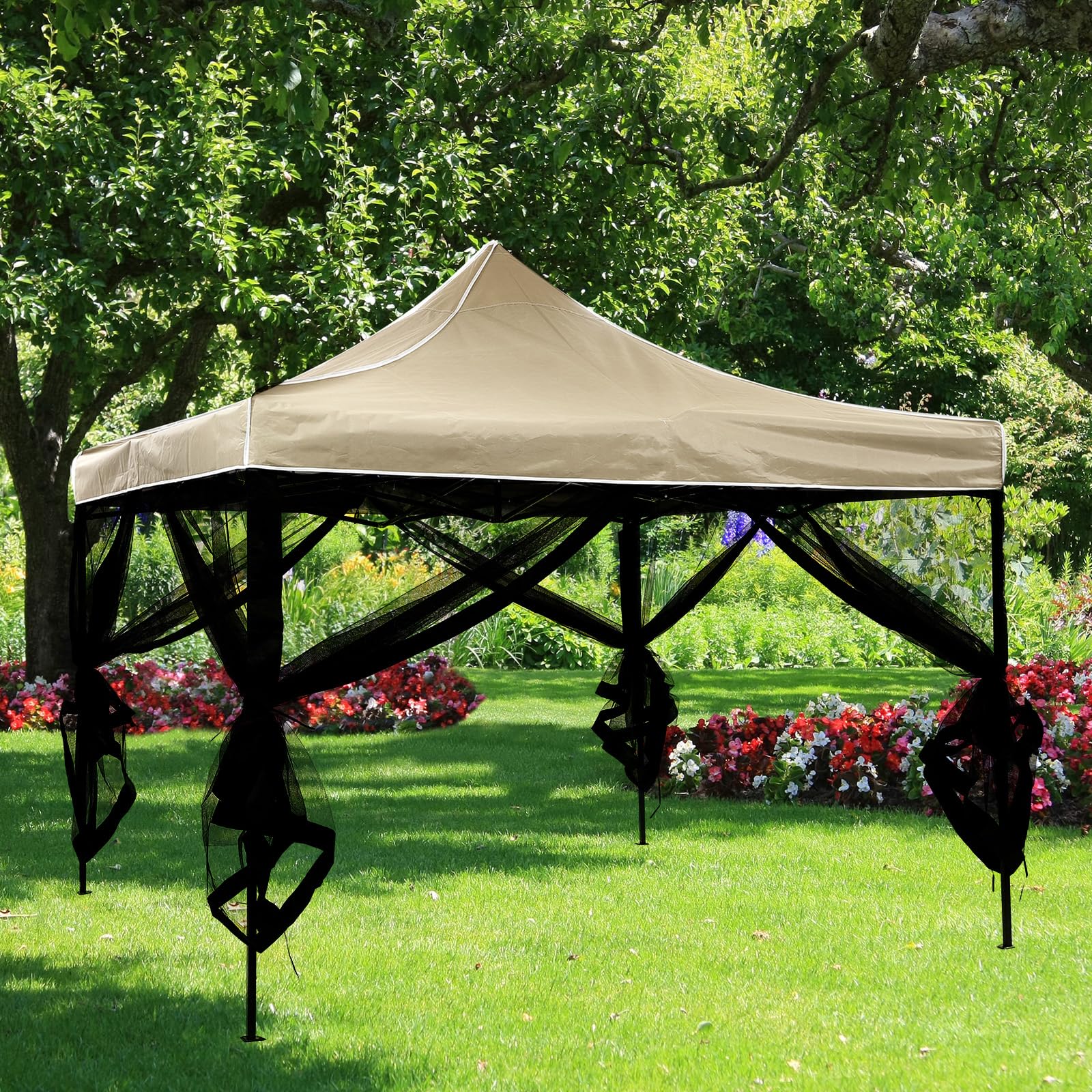 Wonwon Universal Replacement Mosquito Netting For 10'x10' Gazebo - 4-Panel Screen Walls With Zippers (Khaki, Net Only)